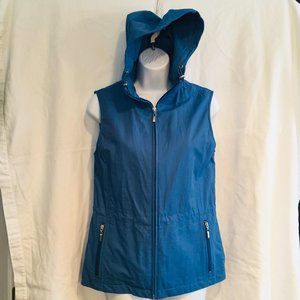 EUC Talbots Hooded Cotton Blend Vest, Blue, Pockets, Small